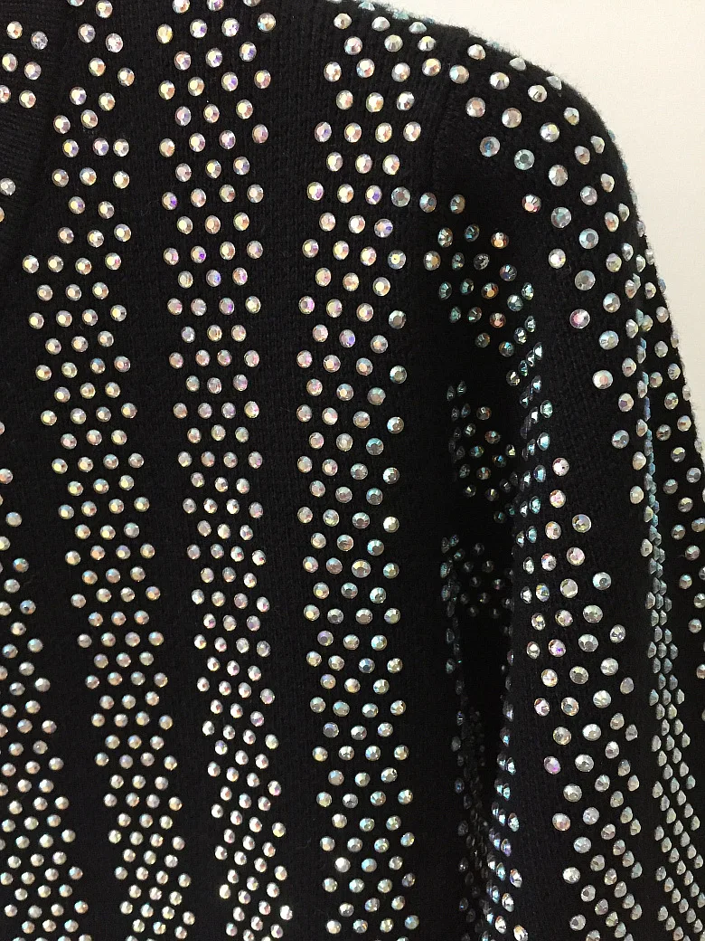 Подиум 2018 осень и зима новый блестящий горячий сверлильный вязаный свитер с