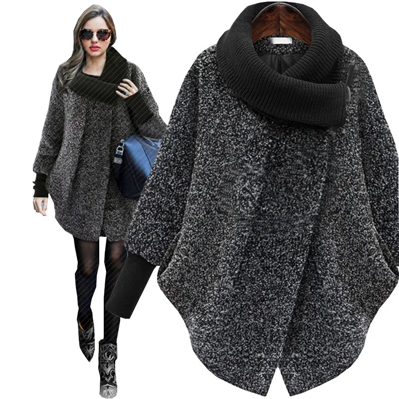

Knitted Turtleneck Plus size Autumn Winter Wool Coat Women Woollen 2018 New Thick Cashmere femala jacket manteau femme hiver 6xl