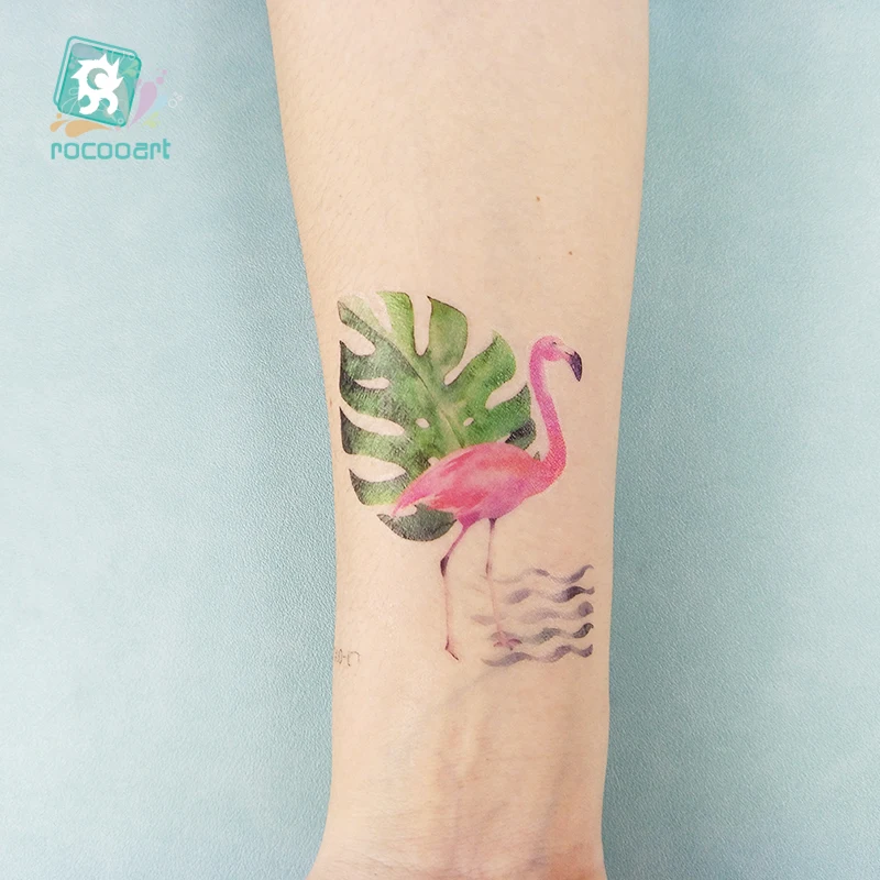 

Rocooart New Arrival Watercolor Flamingo Design Body Arms Hand Decor Tatuajes for Summer Girls Temporary Tattoo Sticker