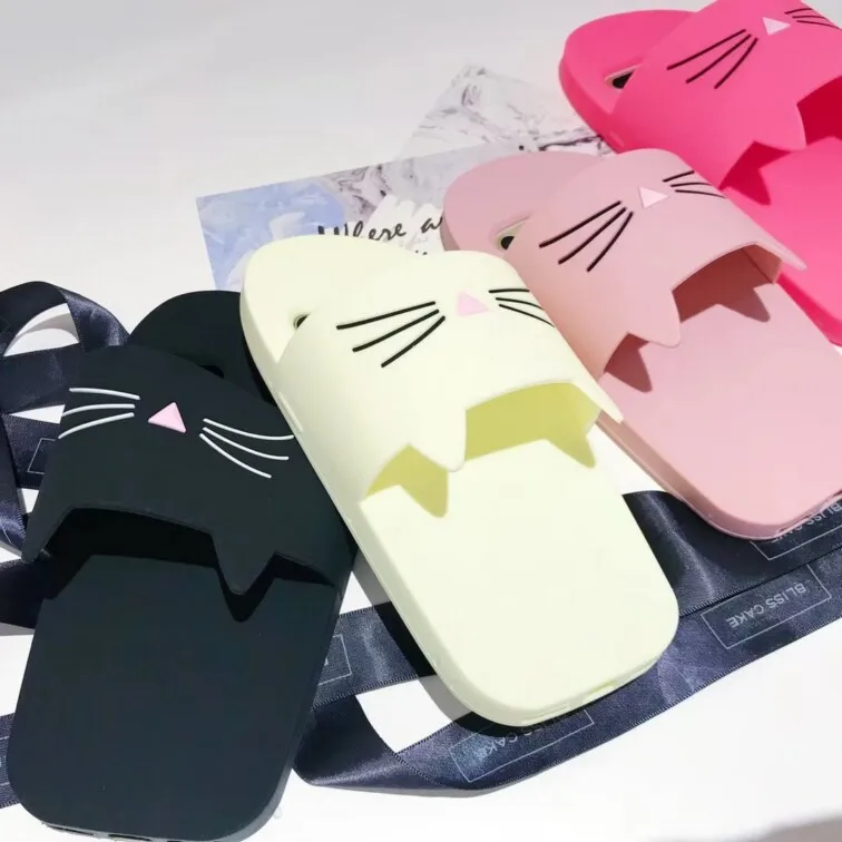 Тапочки для iphone х Чехол черный красный розовый цвет бородой кошка флип-флоп