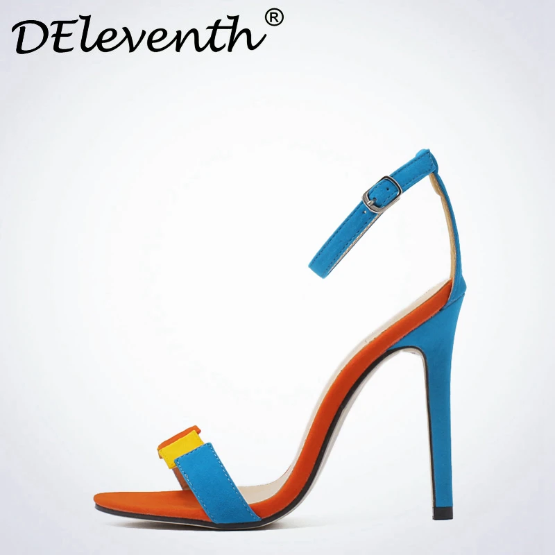 2017 женские разноцветные туфли с пряжкой на ремешке Лоскутные высоком каблуке