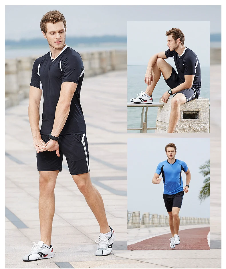 Мужские спортивные костюмы для занятий спортом фитнесом бегом набор короткие