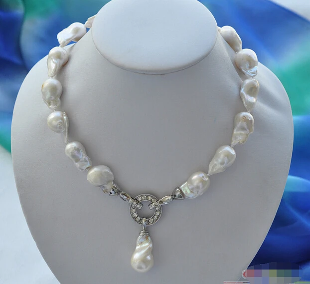 

A P3934 Rare 18" 23mm white baroque keshi Reborn necklace pendant