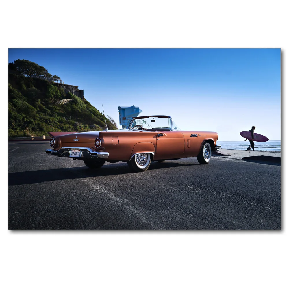 1957 Thunderbird Классический дорожный старых автомобилей пляжи море настенные