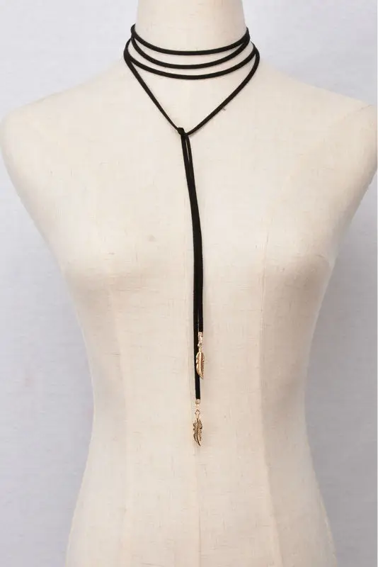 New Arrival Fashion Punk Style women Long Black Leather Rope Gold velvet choker Collar Necklace collier Bijoux | Украшения и