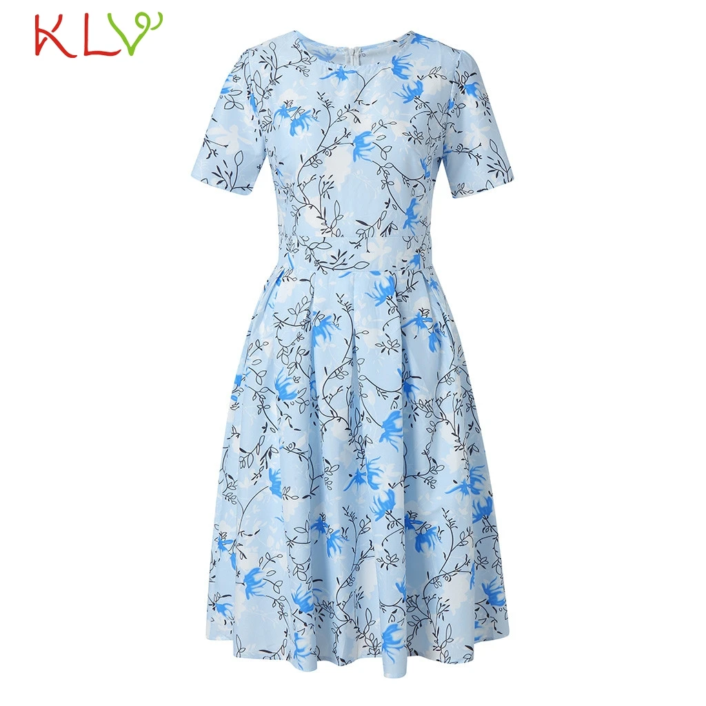 Blue Женское платье с цветочным рисунком, Элегантное летнее платье с коротким рукавом, вечерние платья в стиле бохо, повседневные сексуальные платья, размера плюс, vestidos robe Femme 19M - Цвет: Blue