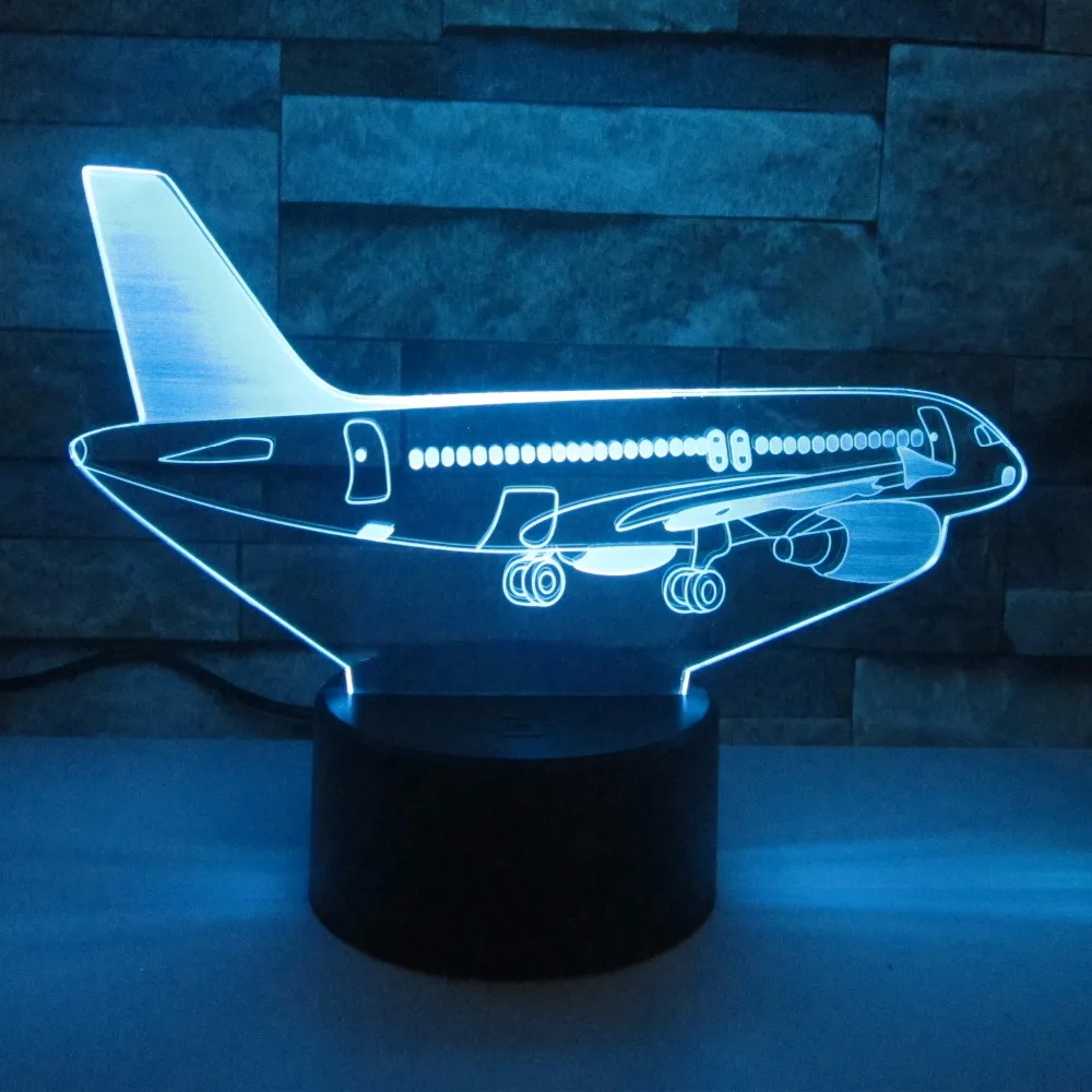 Воздушный самолет 3d Ночник Led Illusion Jet лампа 7 цветов Изменение Usb пульт