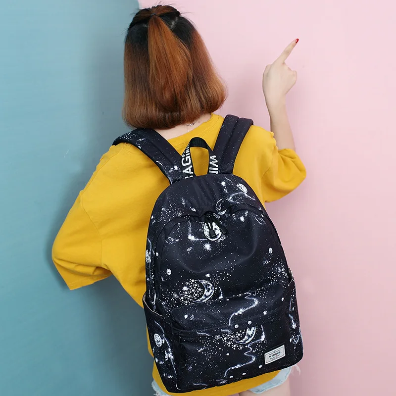 Модный женский рюкзак 2021 стильный с космическим принтом Galaxy Star Universe черный для