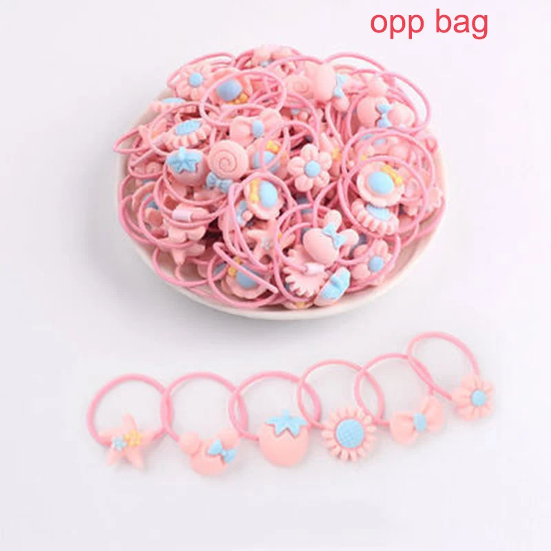 plastic bag pink 20 шт./лот, кавайные эластичные резинки для волос для девочек, резинки для волос, резинки для волос, повязки для волос, аксессуары для волос, для новорожденных, Детская резинка для волос - Цвет: plastic bag pink