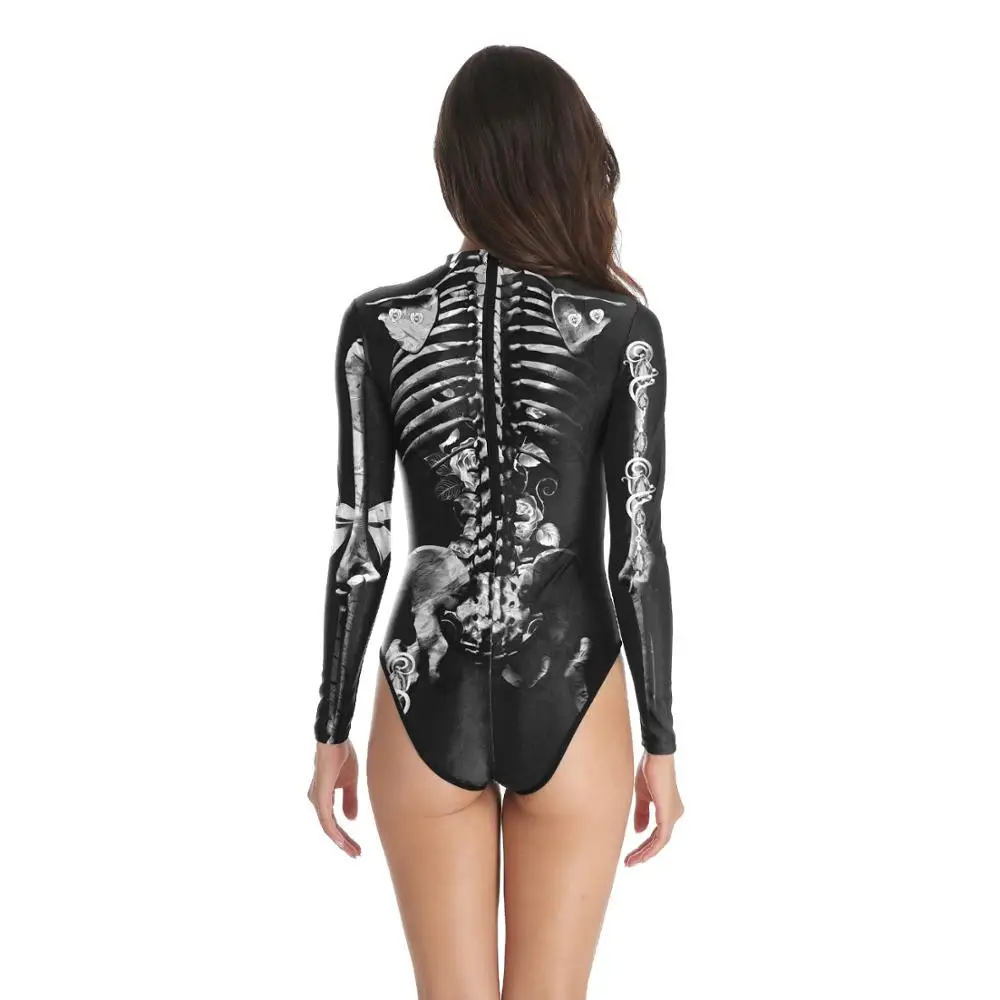 Женский цельный купальник на Хэллоуин косплей костюм 3D принт скелет розовые