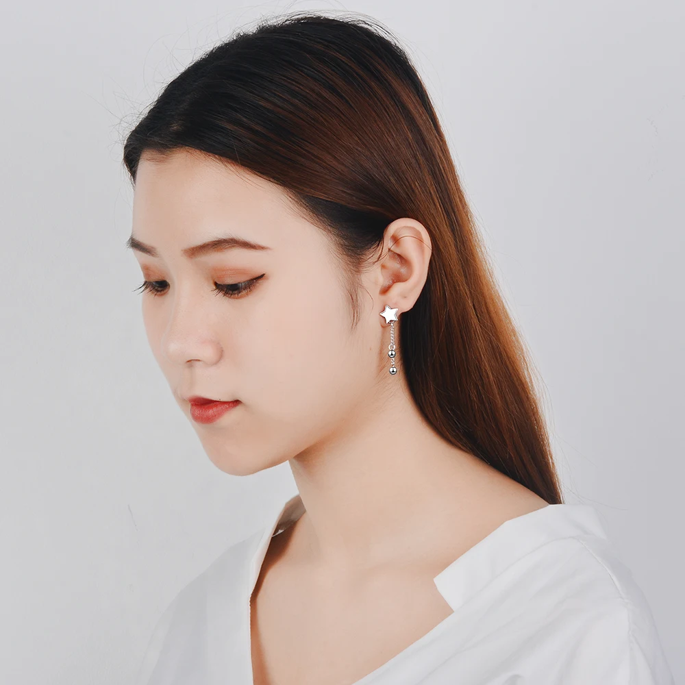 Женские серьги-подвески Todorova простые серьги с цепочкой в виде звезды и шаром