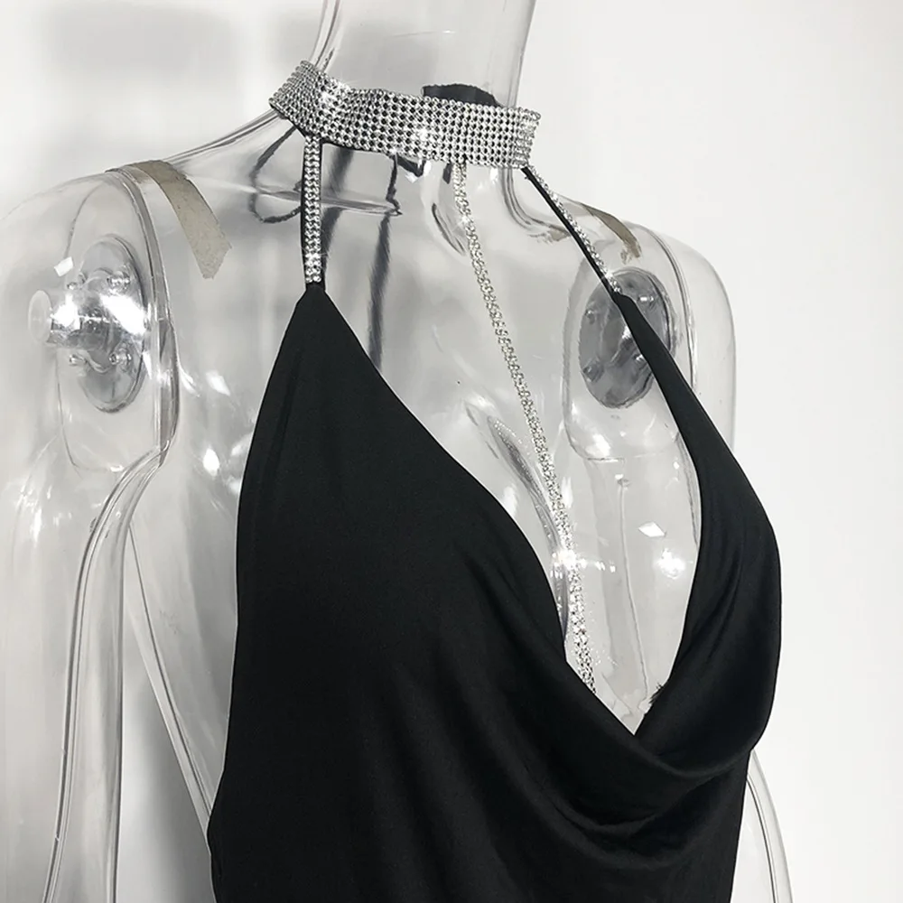 BKLD Strappy боди Для женщин сексуальная Костюмы Холтер спинки комбинезон Для женщин s комбинезон со стразами Блестящие Клубная одежда Для женщин боди