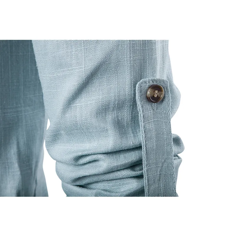 2018 Мужская Повседневная рубашка из хлопка и льна с воротником Мандарин дышащие