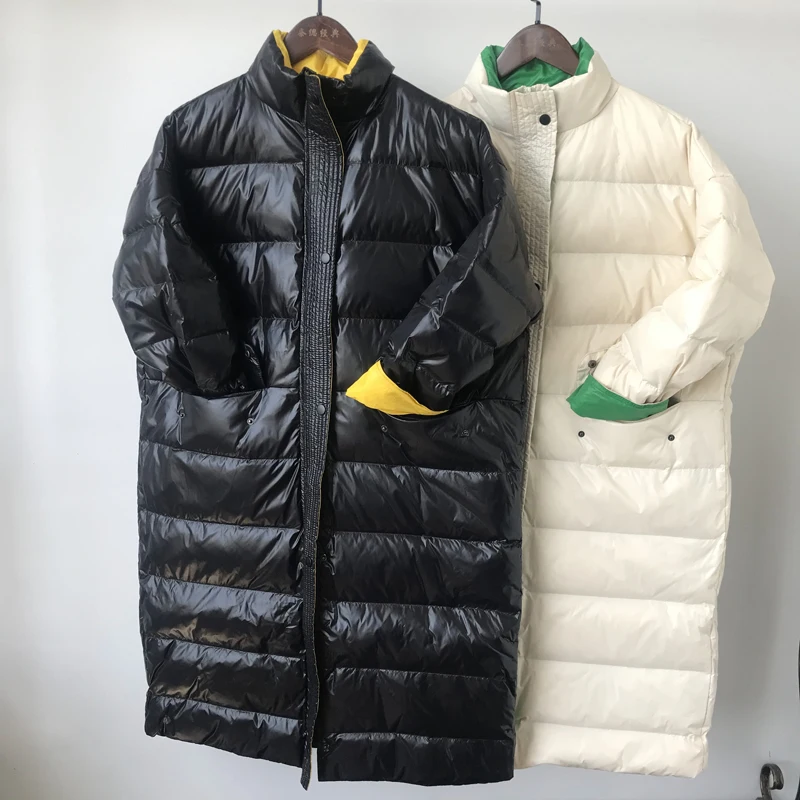 Женская длинная парка на 90% белом утином пуху теплая Толстая зимняя верхняя