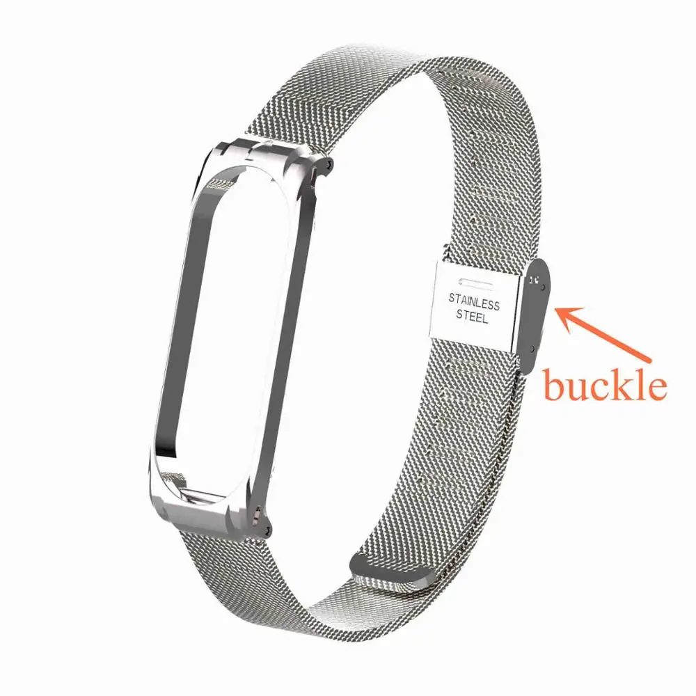 bucklesiliver Mi Band 4 3 металлический ремешок с магнитной пряжкой браслет на запястье ремешок из нержавеющей стали NFC Браслет для Xiao mi Band 3 4 - Цвет: bucklesiliver