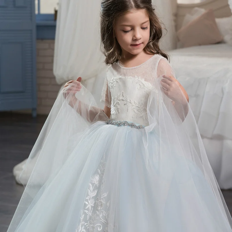 New 2018 Children's Clothing Dress Lace Embroidered Simple Little Princess Wave Point Charming Flower Girl Wedding GDR411 | Детская