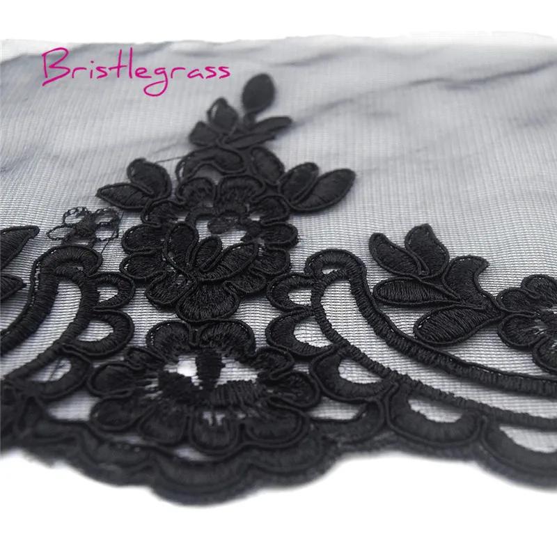 BRISTLEGRASS 1 Yard Black Embroidered Flower Vine Tulle Mesh Lace Trims Applique Patches Bridal Wedding Dress Costume DIY Sewing | Дом и сад