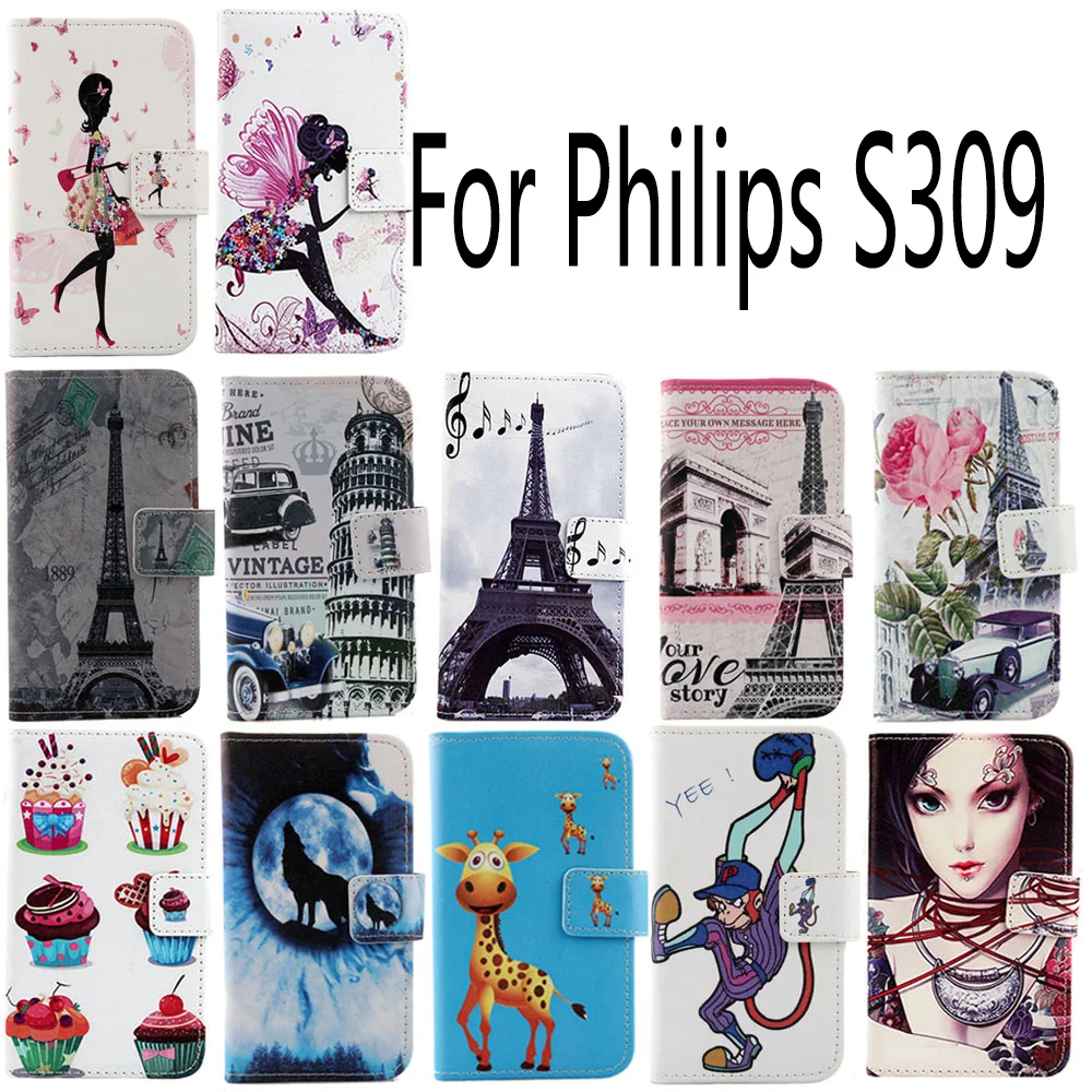 

AiLiShi Fashion PU Cover Skin Patterns Painted Leather Case For Philips S309 New Arrive Book Flip Cartoon Protective Case