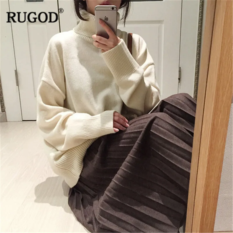 RUGOD/Винтажные Модные женские свитера однотонные пуловеры с высоким воротником и