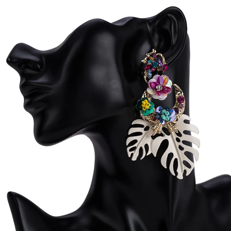 LUBOV Colorful Enamel Leaf Drop Earrings for Women Cute Flowers Statement Big Dangle Fashion Party Jewelry New | Украшения и