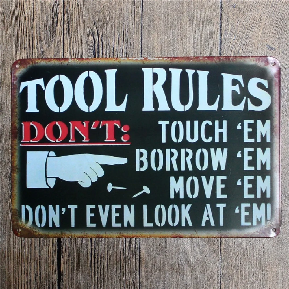 30x20CM TOOL RULES Tin Sign Bar Pub Cafe Home Wall Decor Metal Art Poster | Дом и сад
