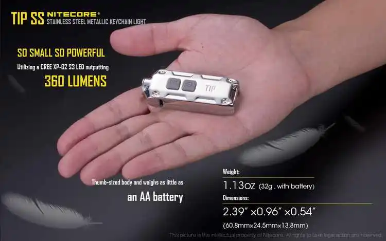NITECORE TIP SS металлический брелок-светильник из нержавеющей стали с клипсой+ USB кабель MINI EDC USB Перезаряжаемый светильник 360 люменов