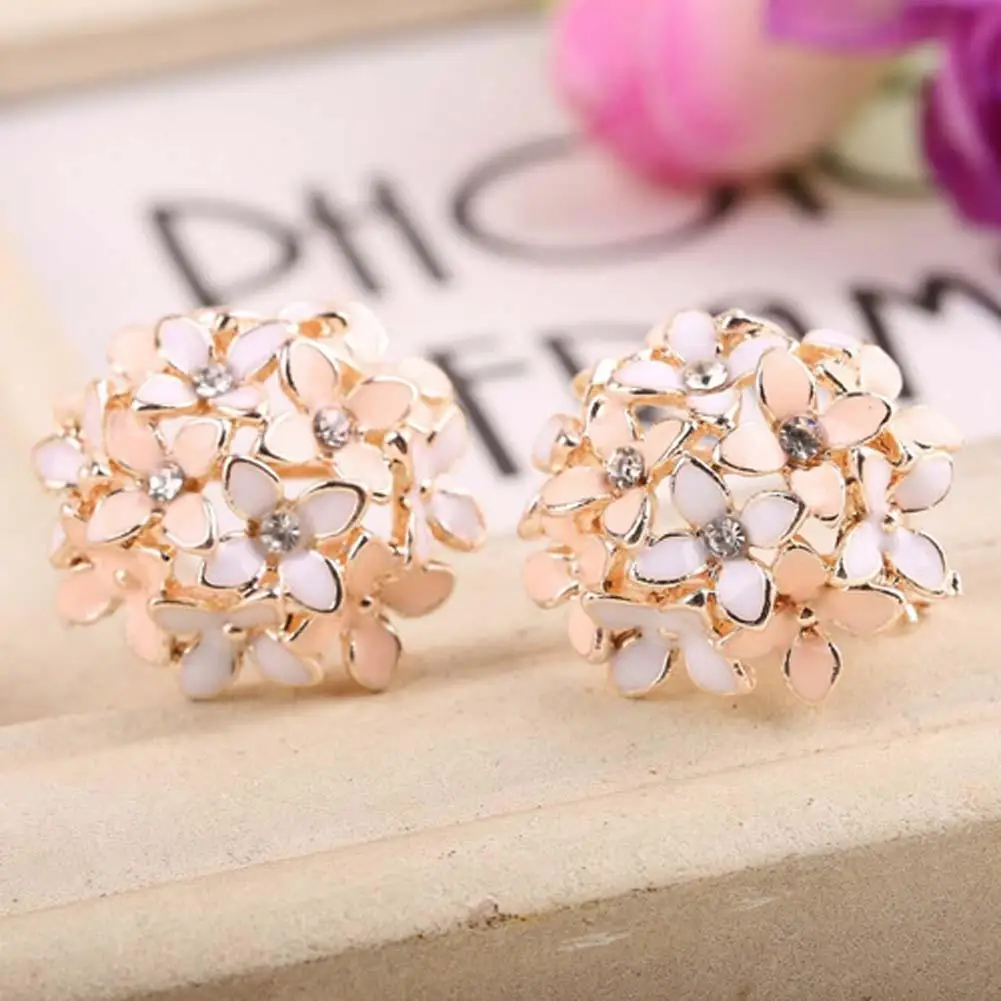 Pink Stud Earrings for Women Female Boucle Crystal Flower Clover Earring Gold Bijoux Jewelry Brincos New Year Birthday Gift | Украшения и