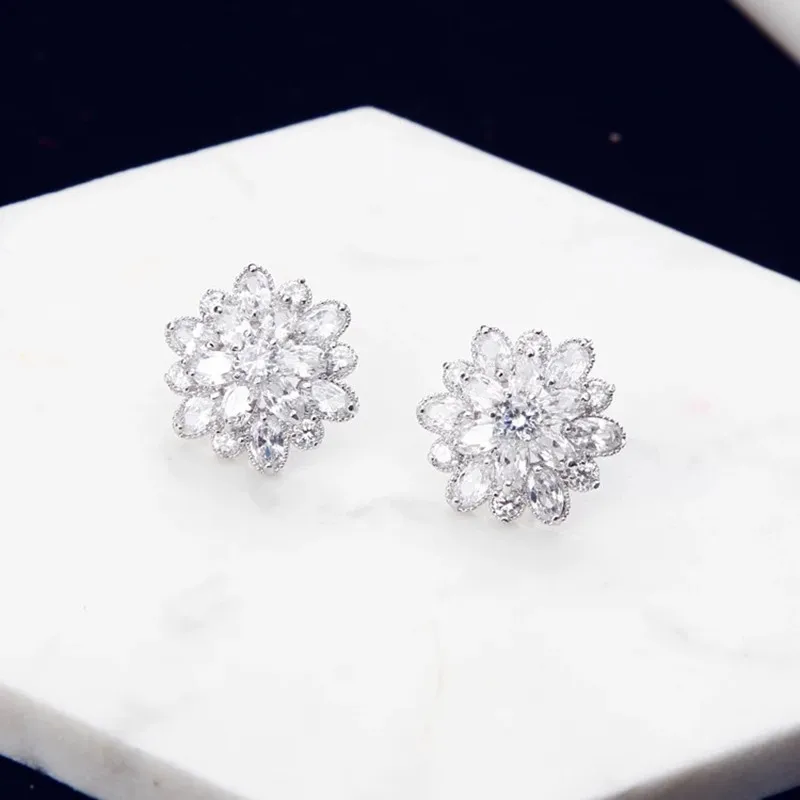 Серьги из серебра 925 для женщин Женский изысканный сверкающий Циркон снежинка