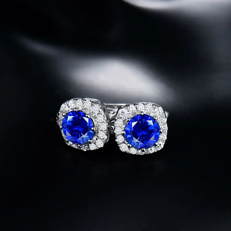 Женские серьги гвоздики с сапфиром LOVERJEWELRY 14 карат белое золото настоящий синий