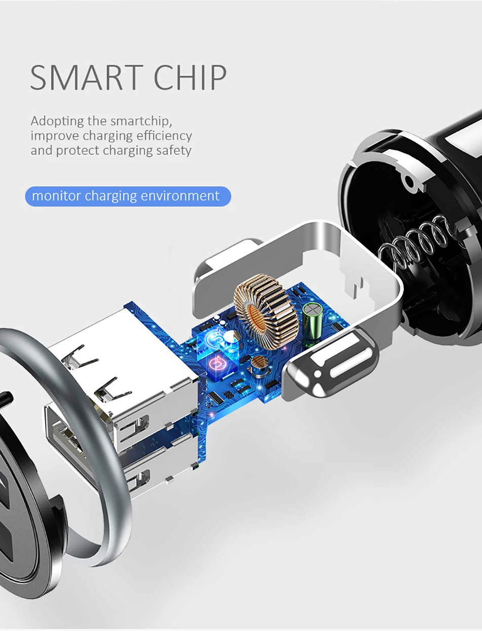 Модернизированное Мини Автомобильное зарядное устройство, USAMS 2 порта USB Smart 3.1A 2.4A Максимальная быстрая зарядка автомобильное usb-устройство для зарядки телефона двойное автомобильное зарядное устройство универсальное