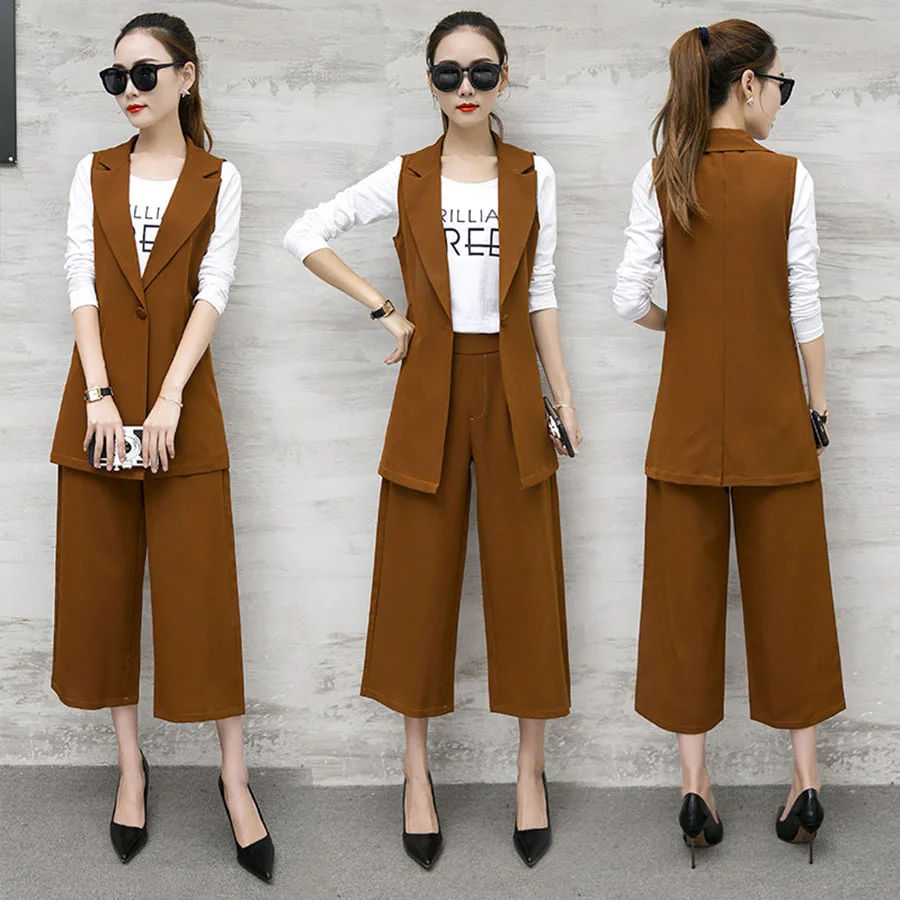 Женский комплект 3 шт./упак. жилет + брюки футболка хлопок офис леди рабочая одежда
