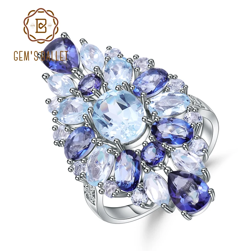 

Gem's Ballet 925 Sterling Silver Gemstone Ring Multicolor Natural Sky Blue Topaz Mystic Quartz Cocktail Rings For Women Jewelry