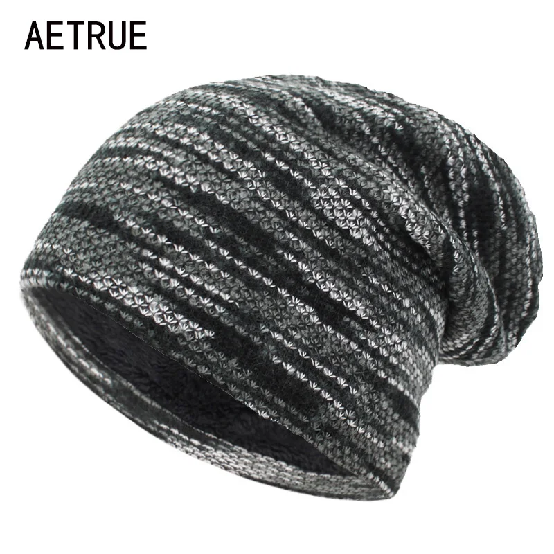AETRUE вязаная шапка женская зимняя вязаные шапочки зимние, шапки для мужчин шапочки полосатые шапки Теплые Мешковатые мягкие женские шерстяные мужские шапочки