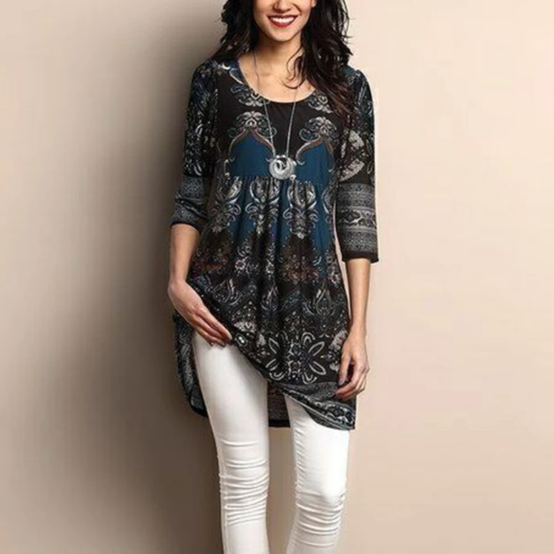 5XL Лето 2019 Boho женское мини платье с круглым вырезом Свободные Большие размеры