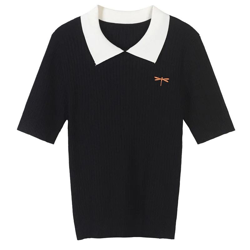 Новинка весна лето 2018 модная рубашка поло с лацканами и вышивкой в виде стрекозы