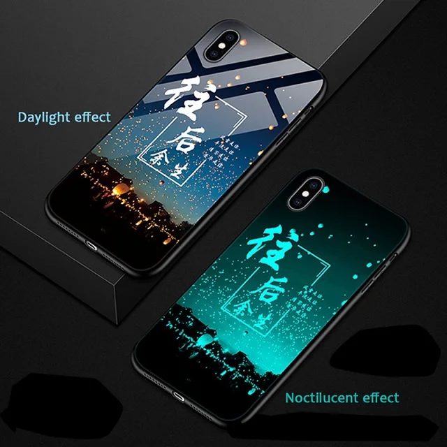 Letter Роскошный Звездное закаленное стекло светящийся чехол Funda для iPhone 7 8 Plus 6 6s Xs чехол для MAX XR стеклянная задняя крышка для iPhone 5 5S чехол s - Цвет: Letter