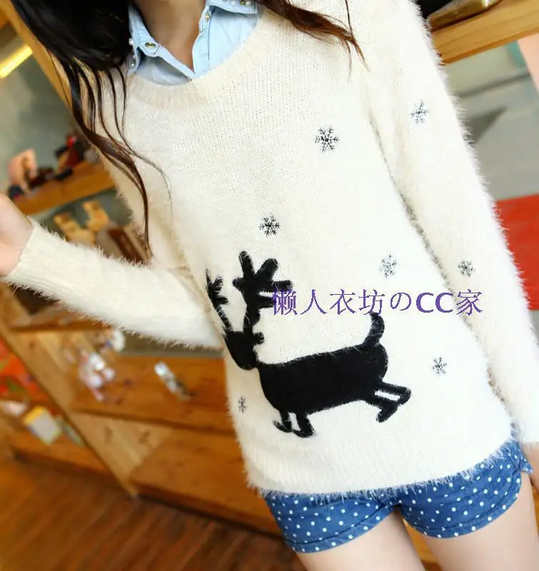 The new 2013 autumn women pullover sweater round neck long sleeved knit mohair retro College Wind Women|sweater pullover|sweater americasweater