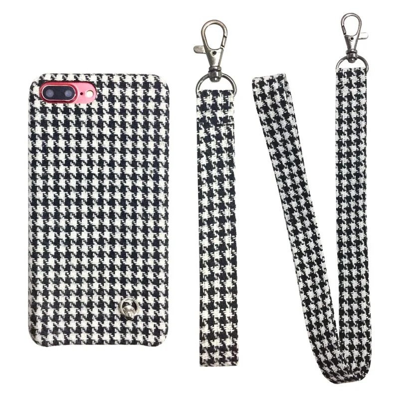 Vintage Plaid Phone Case For iPhone X XS Grid Cloth Cases for 6 6s 7 8 Plus MAX XR Fabric Plush Soft Cover with strap |