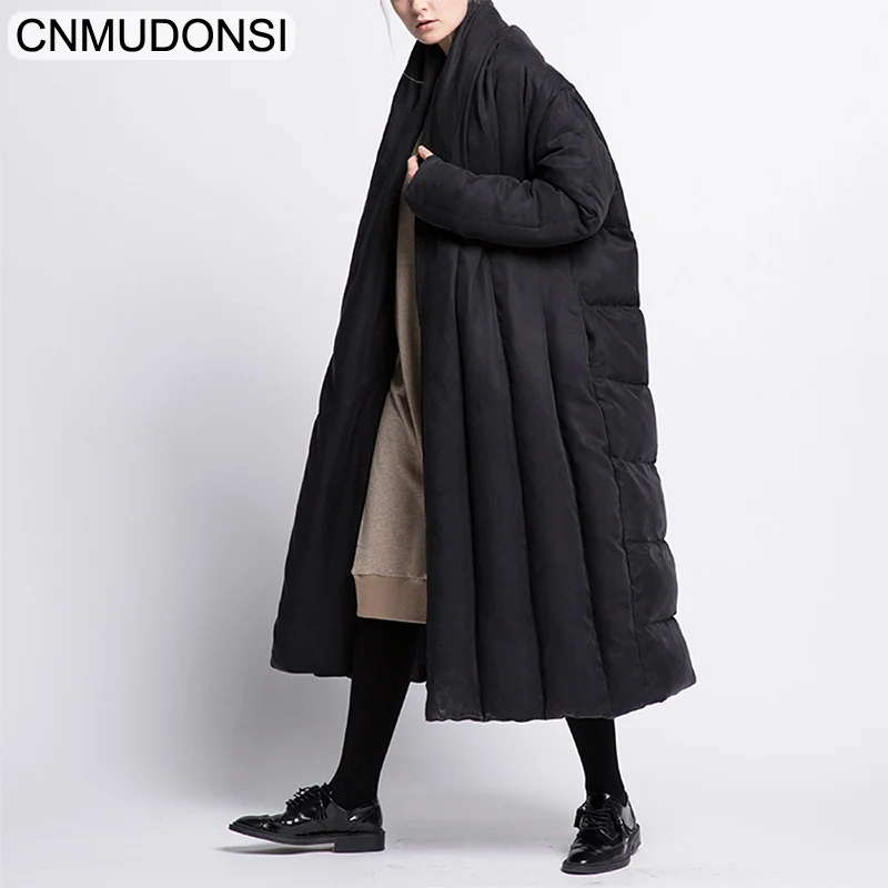 CNMUDONSI, новая мода, больше размера, большой размер, свободная зимняя куртка, женское теплое длинное пальто с рукавом летучая мышь, Jaqueta Feminina - Цвет: LJR-001Black