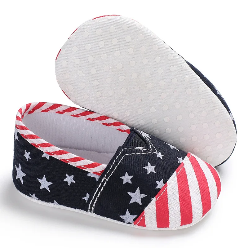 Summer Autumn Infant Baby America Flag Pattern Toddler White Star Print Crib Shoes Kids Anti-Slip Soft Sole First Walkers |