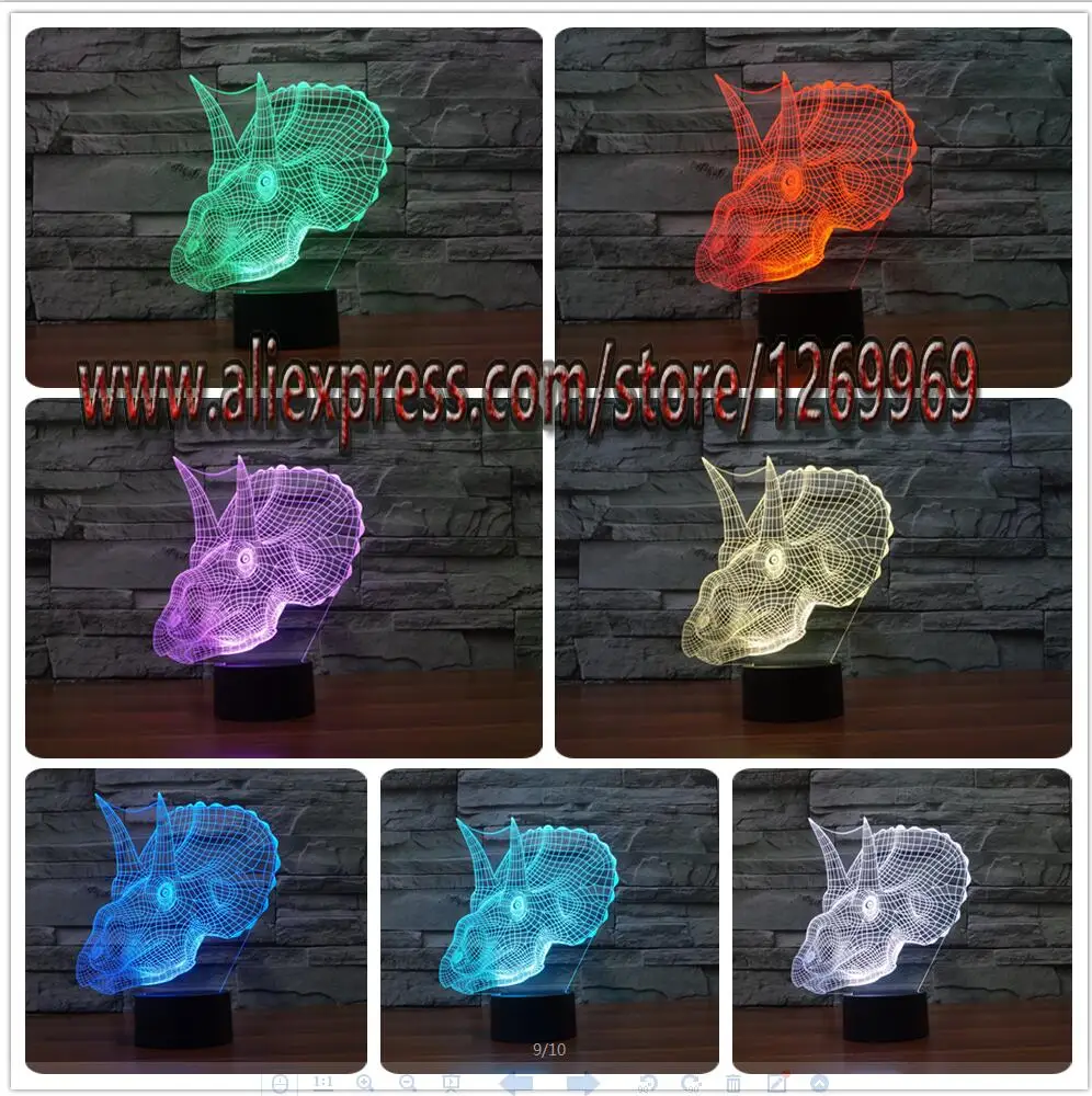 Животное 7 цветов Изменение 3D USB светодиодный светильник Ngau Тау Рог носорога голова RC игрушка ночник настольная сенсорная визуальная Иллюзия как подарки для детей - Испускаемый цвет: 7 Color Changing