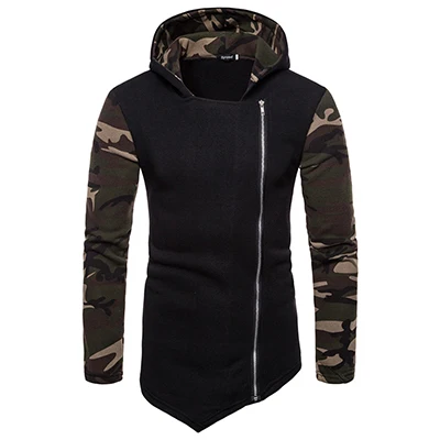 black camo Мужская верхняя одежда больших размеров, повседневные толстовки и свитшоты, Тренч с капюшоном, Осенний модный длинный приталенный Тренч, Мужское пальто - Цвет: black camo
