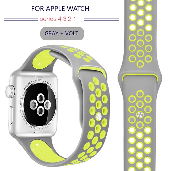 gray volt Ремешок для Apple Watch 4, 3, 2, 1, ремешок 38 мм, 40 мм, силиконовый браслет 42 мм, 44 мм, ремешок из резины iwatch 4, 3, 2, ремешок, браслеты - Band Color: gray volt