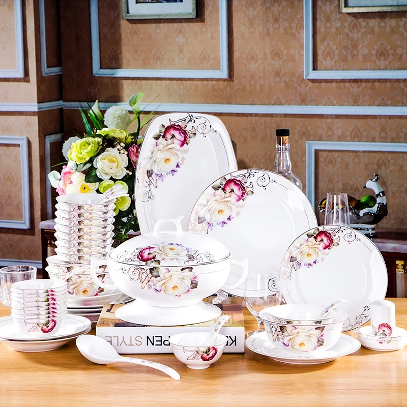 Jingdezhen bone china porcelain 60 PIECES bone china tableware set Dish Set bowl dish cove