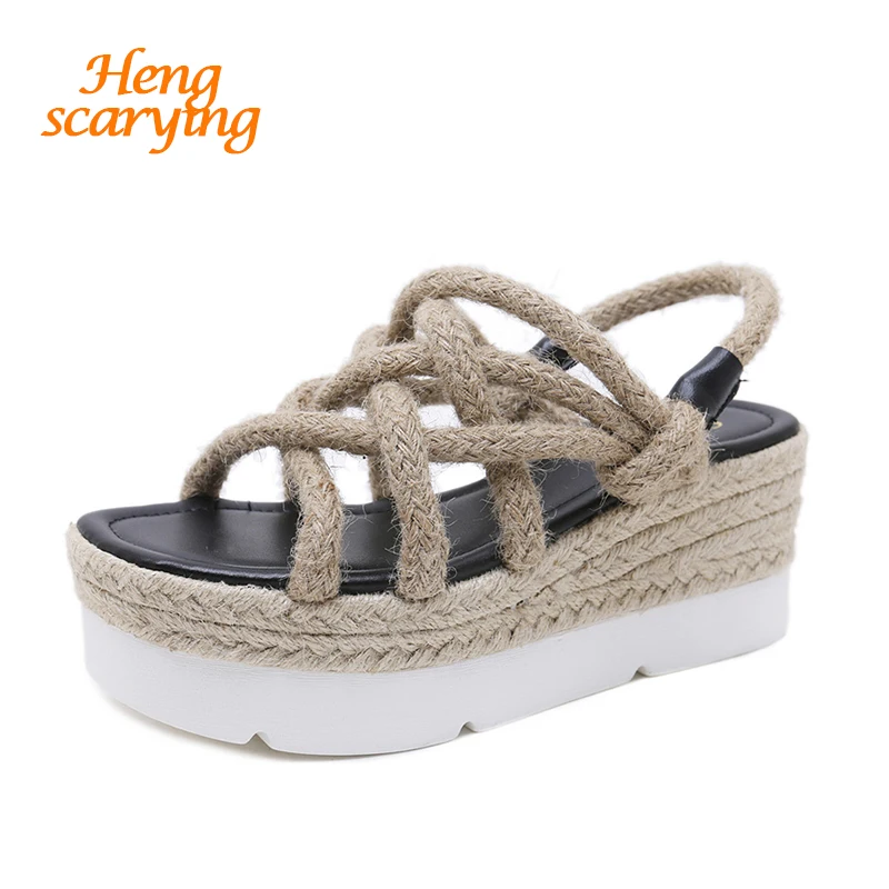 Женские босоножки в рыбацком стиле Летние повседневные на высокой танкетке