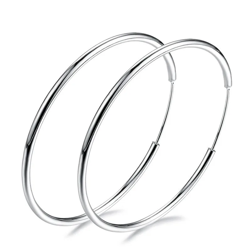 Серьги кольца женские Серебристые большого размера|Серьги-кольца| |