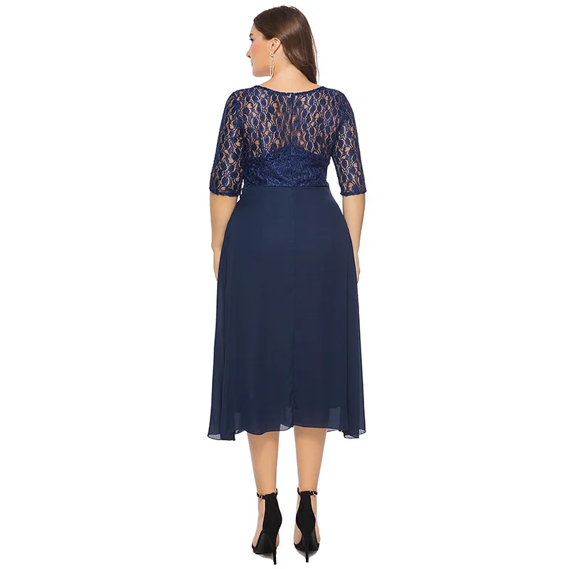 

Bonnie Thea plus size women dress Autumn and summer casual blue dresses party midi Big Size dress dresses women clothes 2018