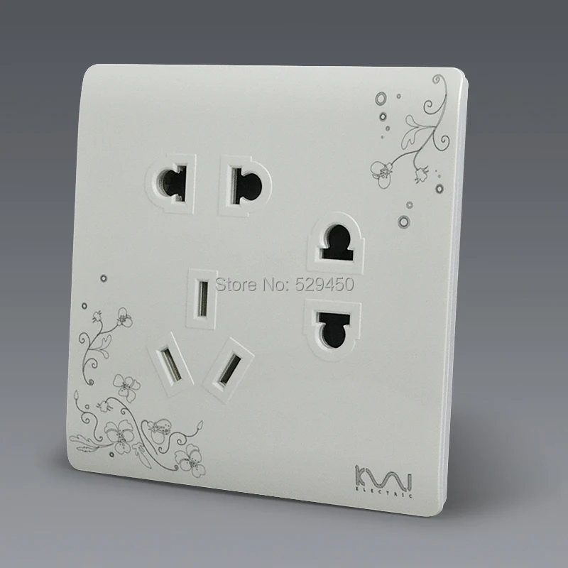 Настенная электрическая розетка COSWALL 7 отверстий белая панель с цветочным узором
