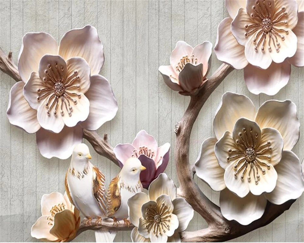 Beibehang Custom Wallpaper Home Decorative Frescoes Chinese Reliefs Plum Blossoms Retro Elegant 3D TV Walls mural 3d wallpaper |