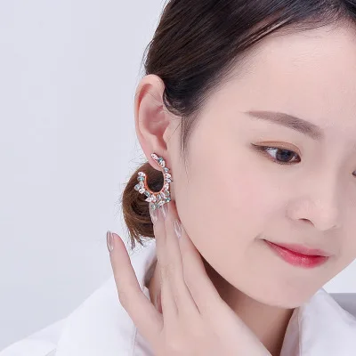 Funmor Exaggerate Drop Earrings Crystal Ear Jewelry 925 Sterling Silver Girls Women Banquet Anniversary Ornaments Brincos Gifts | Украшения